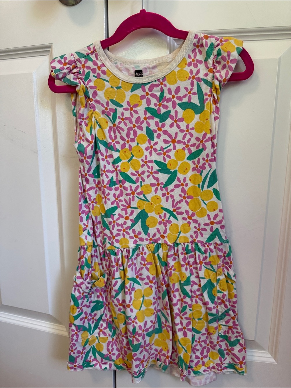 Tea Collection Pink Yellow Citrus Print Girls' Dress